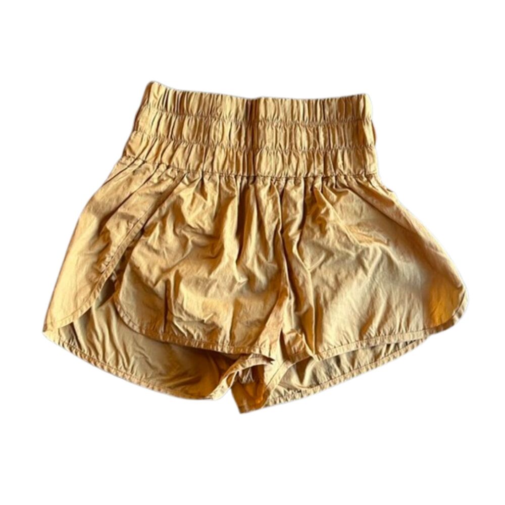 FP Movement The Way Home Shorts Gold Mustard Yellow Smocked High Rise Athletic M